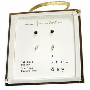 A New Day Demi-Fine 14K Gold Plated Sterling Silver Stud Earrings Set